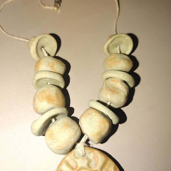 Sunburst Pendant Boho Natural Earth Tones Handcrafted Clay Beads Necklace Round - Picture 9 of 9